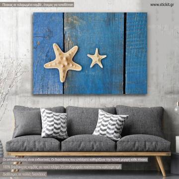 Πίνακας σε καμβά Αστερίας, Starfish on blue wood