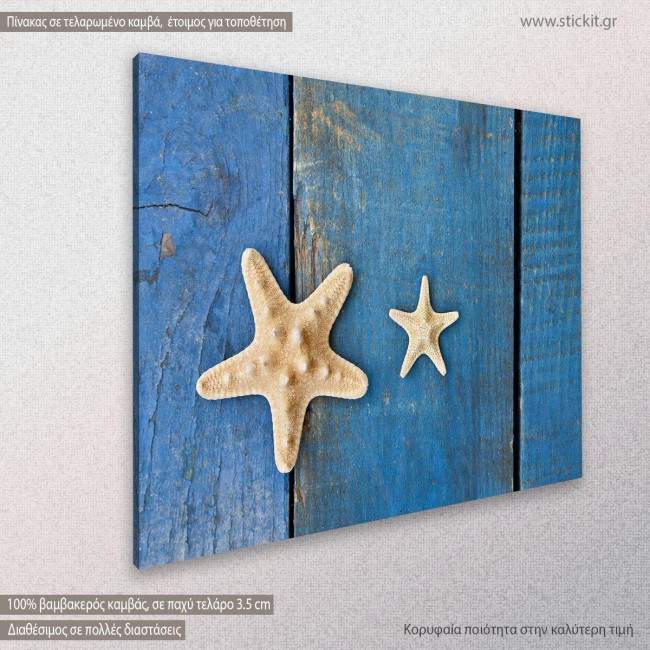 Canvas print, Starfish on blue wood, side