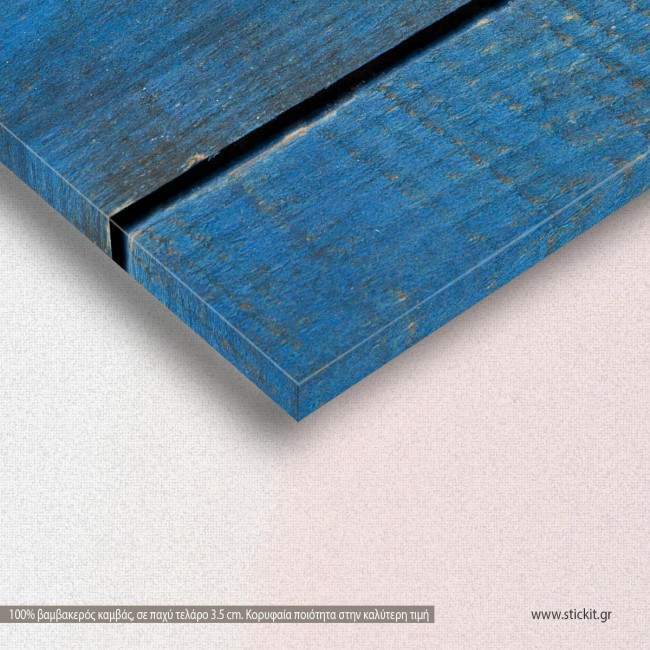 Starfish on blue wood πίνακας σε καμβά, λεπτομέρεια