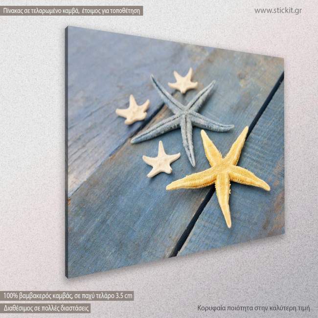 Canvas print, Group stars on blue wood, side