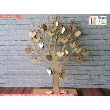Wooden wishes board Tree with hanging hearts 