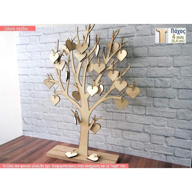 Wooden wishes board Tree with hanging hearts 