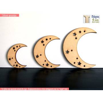 Wooden Moon with stars  decorative figure
