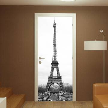 Αυτοκόλλητο πόρτας Eiffel tower grayscale