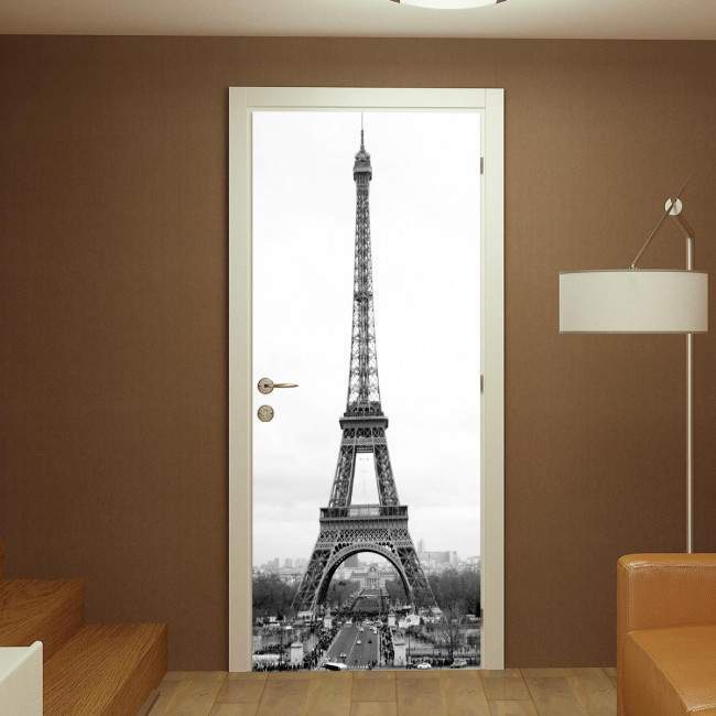 Door sticker Eiffel tower grayscale
