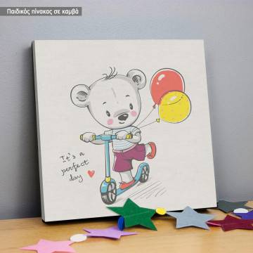 Kids canvas print Bear with scooter 2