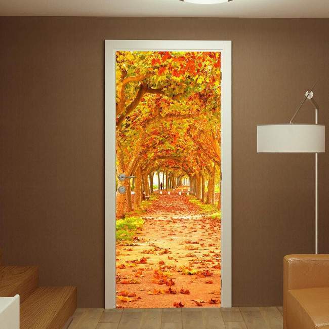 Αυτοκόλλητο πόρτας Nice pathway at autumn
