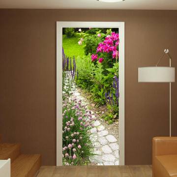 Door sticker Lush blooming summer garden