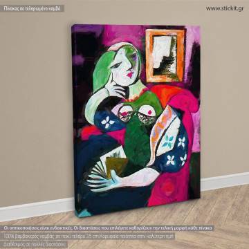 Canvas print Woman with a book reart (original by P. Picasso), reproduction