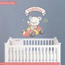 Αυτοκόλλητα τοίχου παιδικά Αρκουδάκι αγωνιστικό αυτοκίνητο με όνομα