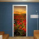 Door sticker Poppy field at sunset