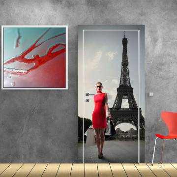 Αυτοκόλλητο πόρτας Lady in red at Paris
