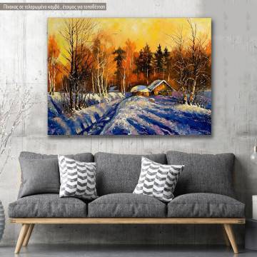 Πίνακας σε καμβά Χειμερινό τοπίο, Evening in winter village