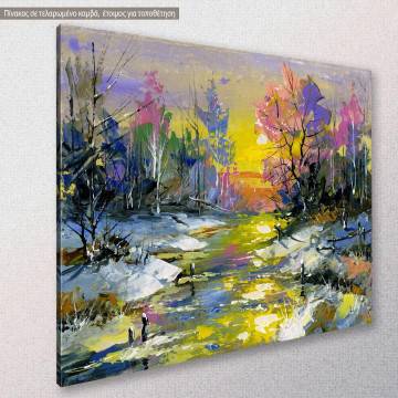 Canvas print Scenery at forest, Winter landscape with the wood river 2