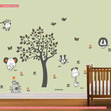 Kids wall stickers tree with animals, Jungle animals