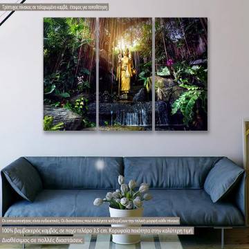 Canvas print Golden Buddha statue,  3 panels