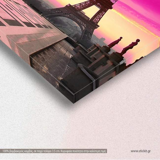 Eiffel pink sunset, τρίπτυχος πίνακας σε καμβά, λεπτομέρεια