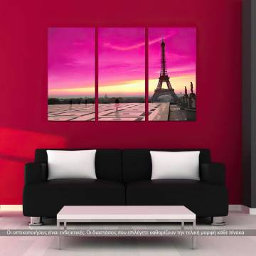 Πίνακας σε καμβά Eiffel pink sunset, τρίπτυχος