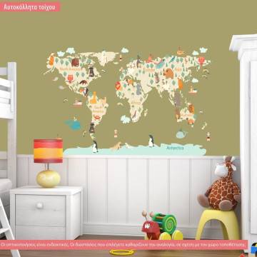 Kids wall stickers map with animals