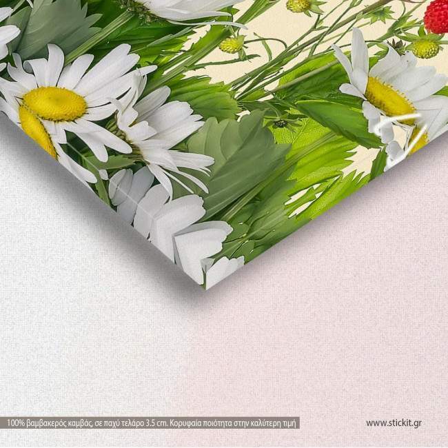 Strawberry daisies, πίνακας σε καμβά, λεπτομέρεια