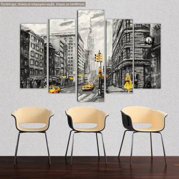 Canvas print Street view of New York, digital painting five panels
