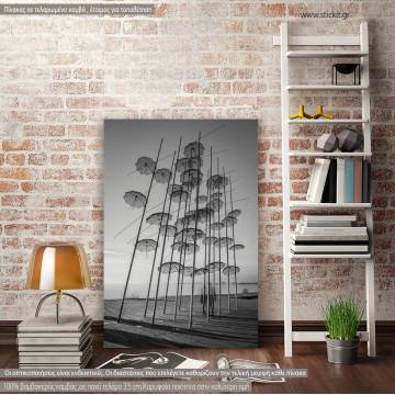 Πίνακας σε καμβά Θεσσαλονίκη, Umbrellas of Thessaloniki, black and white