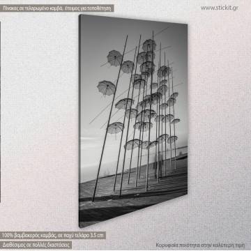 Πίνακας σε καμβά Θεσσαλονίκη Umbrellas of Thessaloniki black and white Όψη 1 2