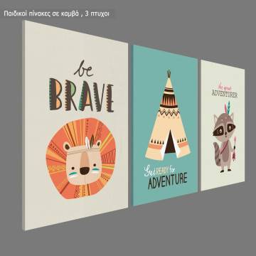 Kids canvas print The great adventurer, with lion,3 panels 2