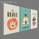 Be brave, με λιοντάρι, σκηνή, ρακούν, παιδικός τρίπτυχος καμβάς τελαρωμένος, κοντινό