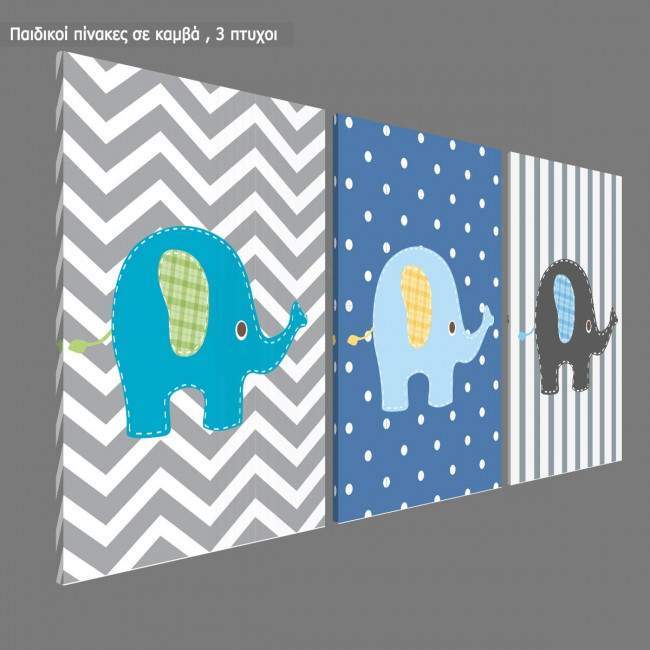 Kids canvas print Elephants,  3 panels