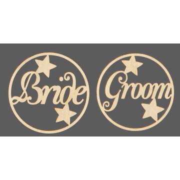 Wooden circle Bride Groom, outline cut  2