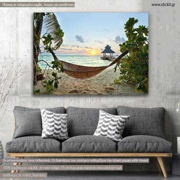 Πίνακας σε καμβά Τροπική παραλία, Hammock and sunset