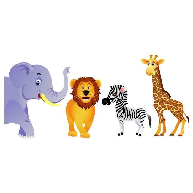 Wall stickerselephant, lion, zebra and giraffe. Jungle Animals