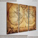 Vintage world map 1733, τρίπτυχος πίνακας σε καμβά, κοντινό