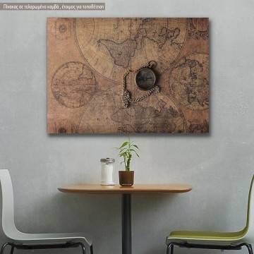 Πίνακας σε καμβά Old map with compass
