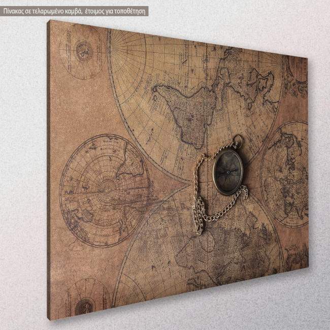 Old map with compass, πίνακας σε καμβά, κοντινό