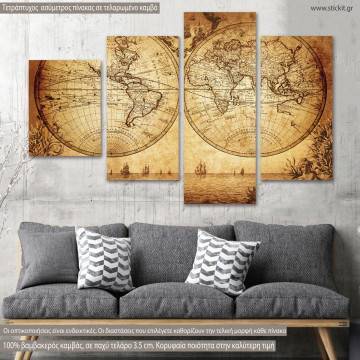 Canvas print Vintage world map 1733, four panels