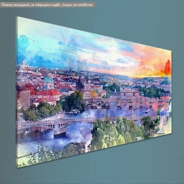 Πίνακας σε καμβά Charles bridge Prague πανοραμικός Καμβάς τελαρωμένος Όψη 1 2