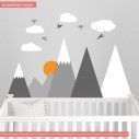 Kids wall stickers Scenery with mountains birds and clouds
