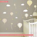Kids wall stickers, Balloons in the night sky brown theme, collection