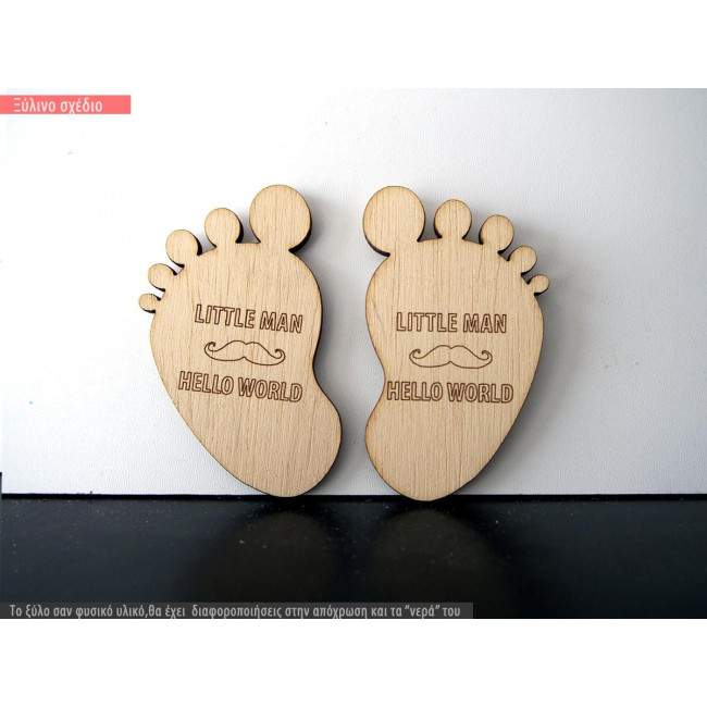 Wooden footprints little man hello world  decorative figure