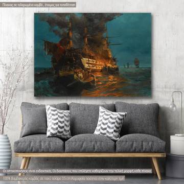 Canvas print Burning Turkish frigate Volanakis Framed canvas View 1 2