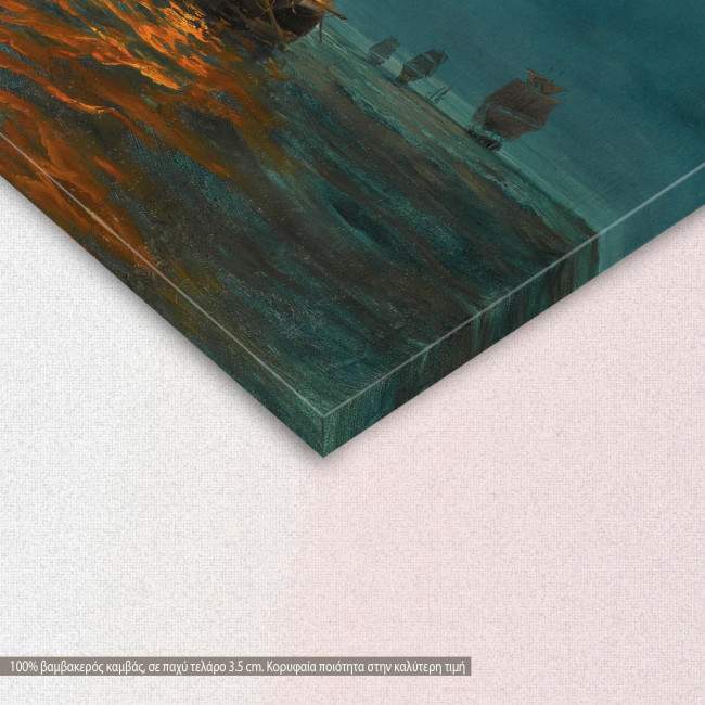 Canvas print Burning Turkish frigate, Volanakis