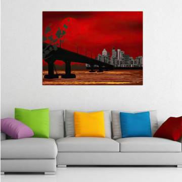 Πίνακας σε καμβά γέφυρα ηλιοβασίλεμα, Red sunset on the bridge