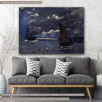 Πίνακας ζωγραφικής Shipping by moonlight, Monet, αντίγραφο σε καμβά
