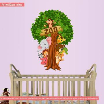 Kids wall stickers with tree and animals, Let's hide 2