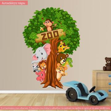 Kids wall stickers with tree and animals, Let's hide