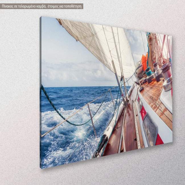 Canvas print Sail boat navigating on the waves II, side