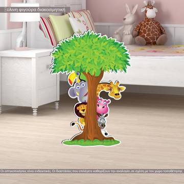  wooden decorative figure printed hide and seek with tree