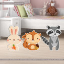 wooden printed forest animals bunny squirrel racoon